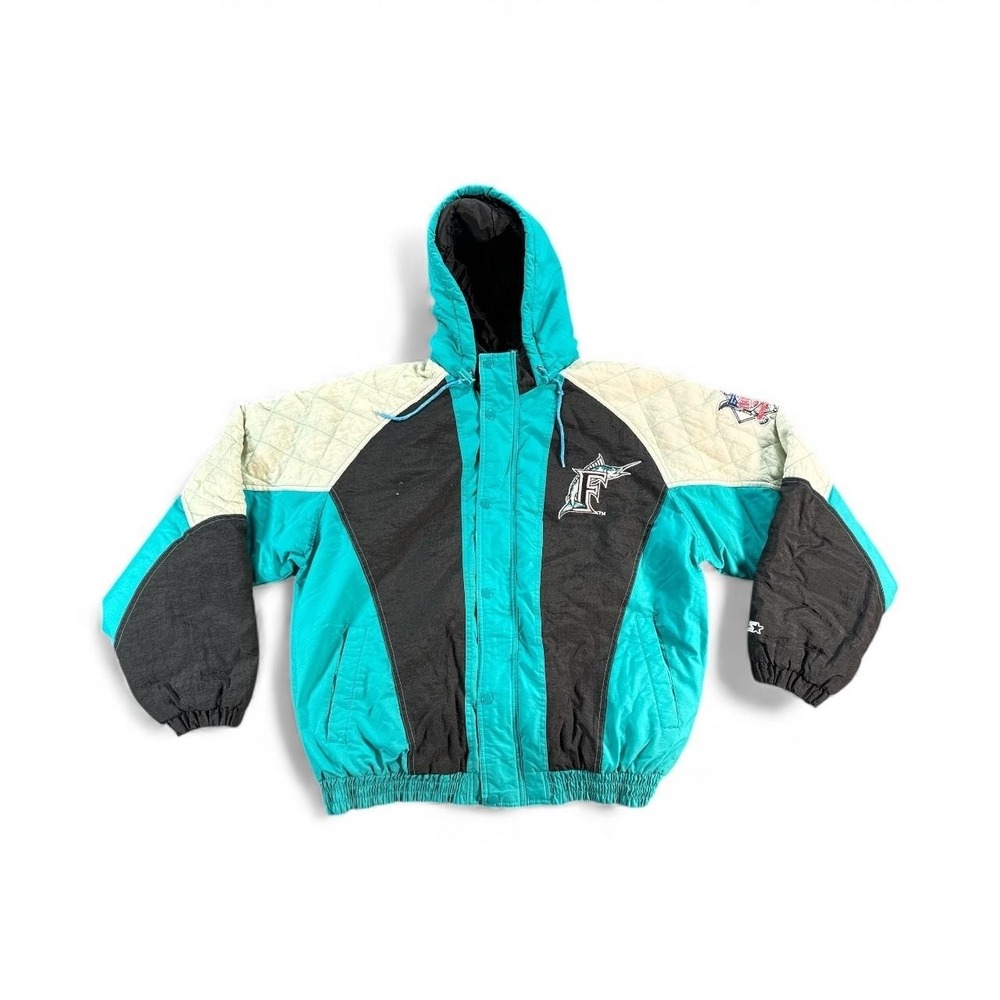 Vintage Florida Marlins Jacket Mens Large Teal Black MLB Baseball Starter‎ 90s